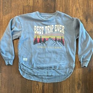 Simply Southern Blue Sweatshirt with Mountain Graphic